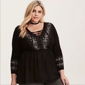 Torrid Fair Isle Knit Chiffon Trim Sweater - Plus Size 3